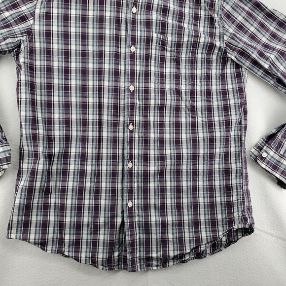 EDDIE BAUER Shirt Men's L/S Casual Button Up Collared Plaid Purple Gray Large - Picture 3 of 12
